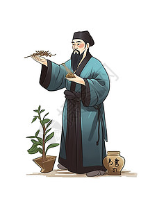 古代中医采药插画图片