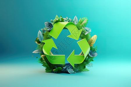 3D箭头环保标志绿色回收符号概念图插画
