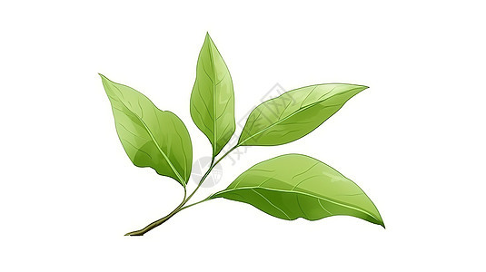 四片绿茶的叶子插图图片