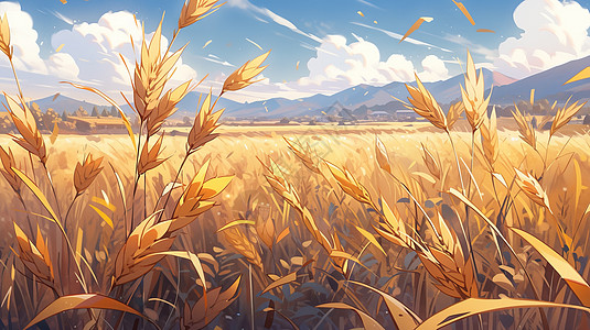 秋天一望无际的卡通麦子地风景图片