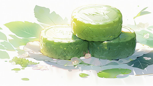 抹茶味绿色的卡通月饼图片