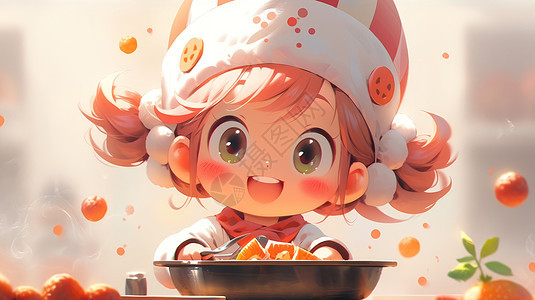 开心炒菜可爱的卡通小女孩厨师图片