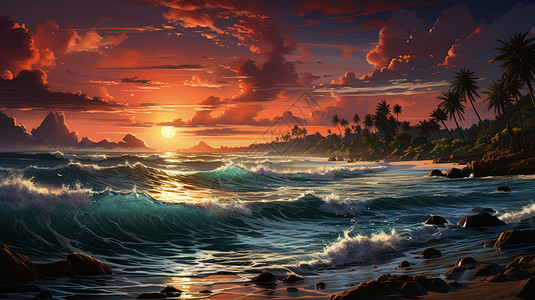 傍晚美丽的大海与夕阳晚霞图片