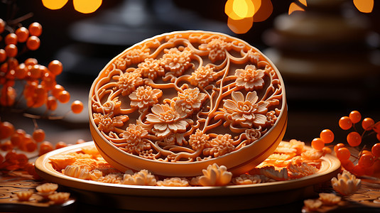 中秋节立体花朵雕花月饼礼盒图片