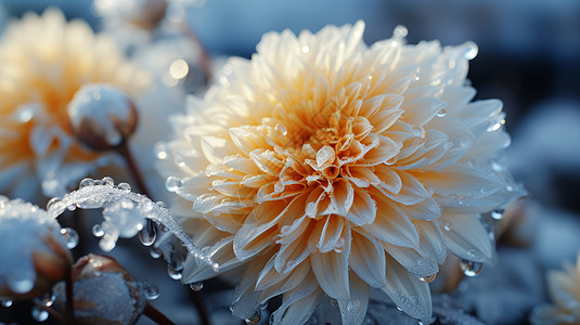 实拍背景秋天被霜冻过漂亮的菊花插画