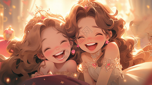 两个在一起开心笑的卡通小公主图片