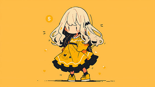 可爱的长发卡通小女孩穿黄色裙子图片
