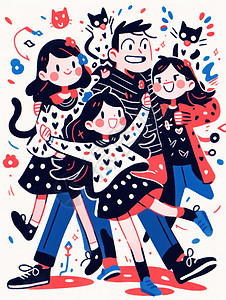 开心快乐的卡通一家人高清图片