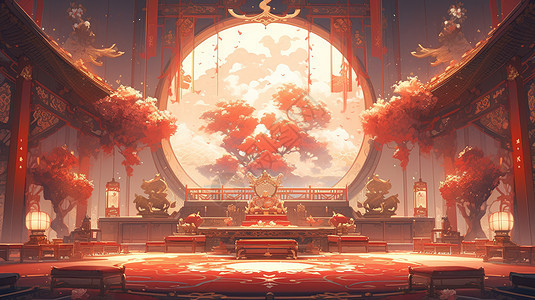 红色调喜庆华丽的卡通宫殿背景图片