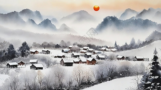 日幕苍山冬季乡村图片