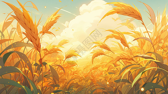秋天唯美金黄色的卡通麦子地图片