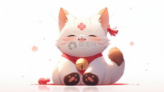 挂金铃铛微笑喜庆的卡通招财猫图片