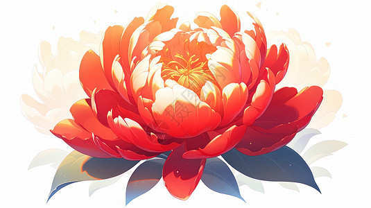 秋天盛开的红色卡通牡丹花背景图片