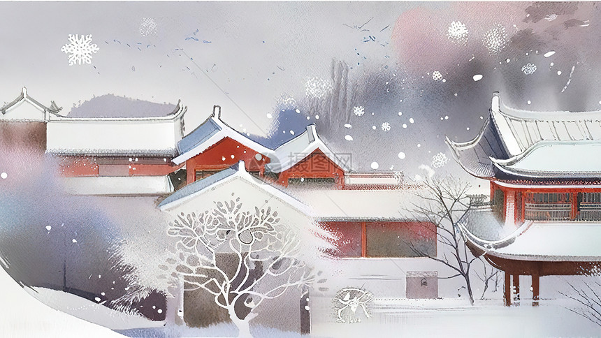 冬天乡村下雪场景图片