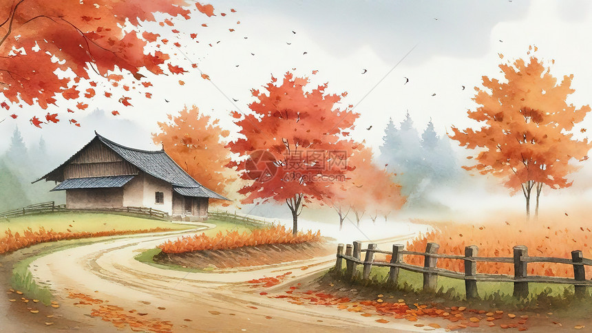 秋季乡村的美丽风景图片