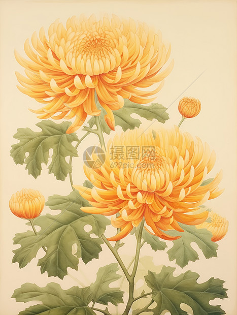 中国风优雅的卡通黄色菊花图片