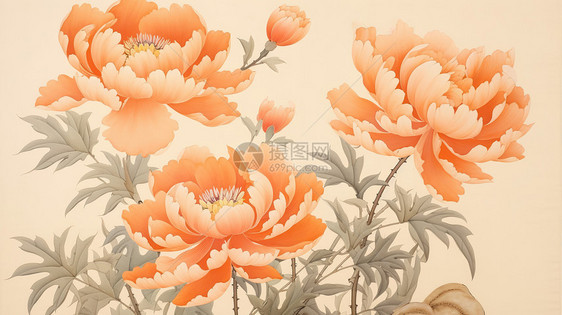 中国风喜庆幽雅的卡通牡丹花图片