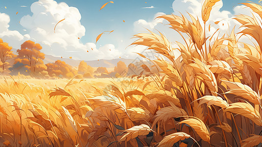 秋天野外成熟准备丰收的卡通麦子穗图片