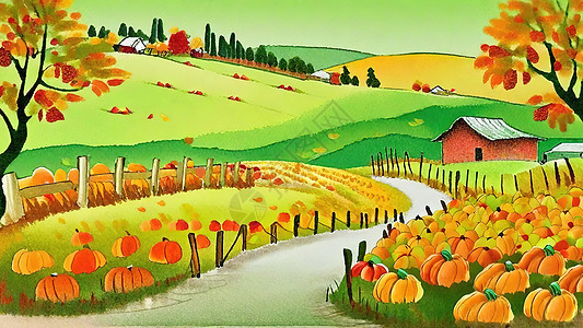 秋天多彩的乡村田园景色图片