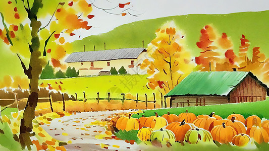 秋天多彩的乡村田园风光图片