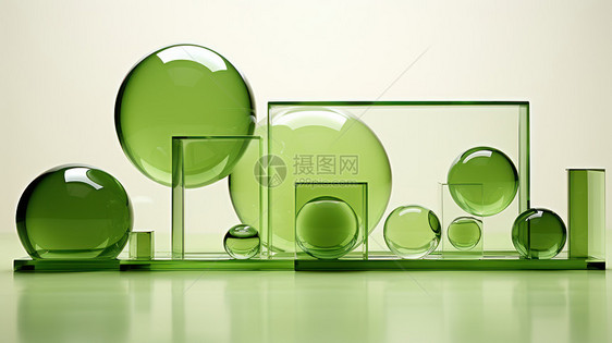时尚简约的绿色透明玻璃几何图形背景图片