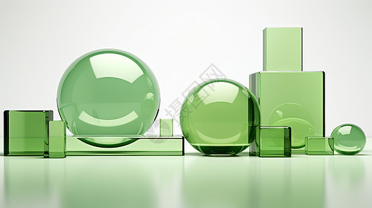 透明玻璃几何图形绿色主题简约背景图片