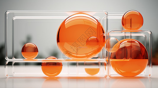 时尚抽象橙色透明玻璃几何图形背景图片