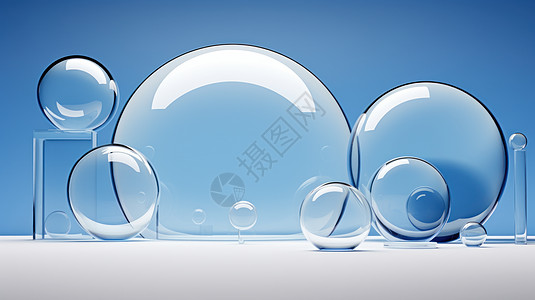 时尚淡蓝色透明几何玻璃形状简约背景图片