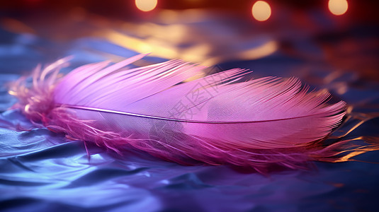 漂亮的粉色羽毛在蓝紫色背景上图片