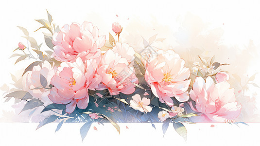 一簇盛开的粉色卡通牡丹花图片