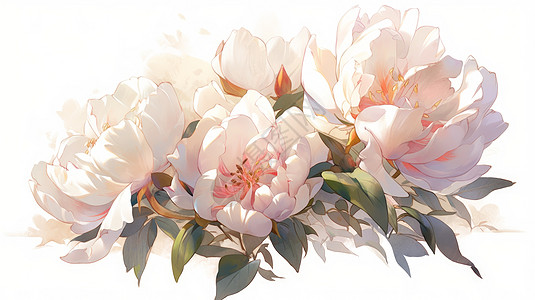 几朵华丽盛开的淡粉色卡通牡丹花图片