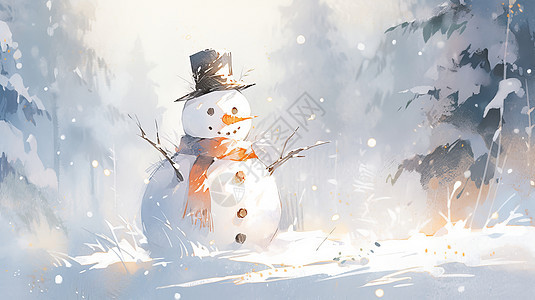 戴着围巾和帽子的卡通小雪人图片