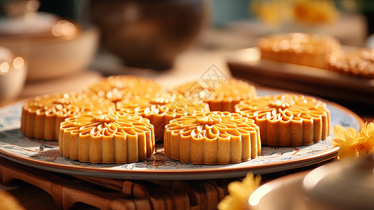中秋节传统美食美味的月饼图片