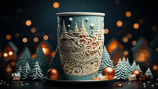 圣诞树立体漂亮的雕花咖啡杯图片