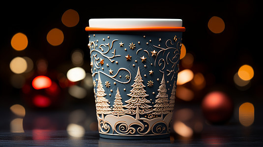 圣诞树花纹漂亮的咖啡杯图片