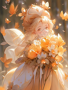 抱着花束可爱梦幻的卡通花仙子小女孩图片
