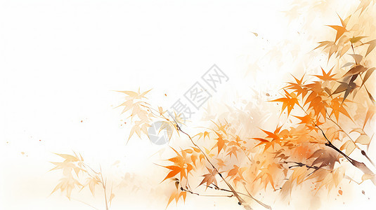 秋天橙色的竹叶水墨风图片