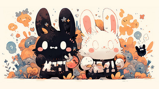 可爱的卡通黑白小兔子图片