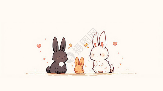 三只可爱的卡通小白兔家庭图片