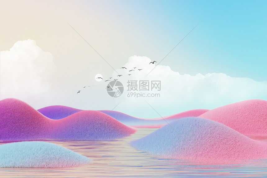 Blender创意唯美毛绒场景3D模型图片