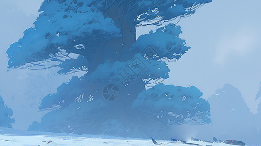 冬天雪中高大魔幻的卡通古树图片