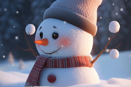 冬天雪地中可爱的卡通小雪人背景图片