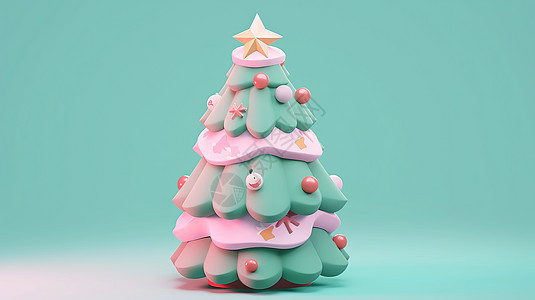 绿粉相间的可爱卡通圣诞树图片