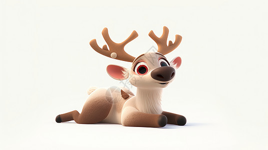 圣诞节大素材在白色背景上可爱的大眼睛卡通驯鹿插画