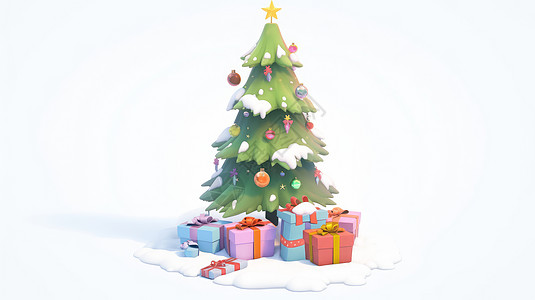 可爱的立体卡通圣诞树下堆着很多礼物图片
