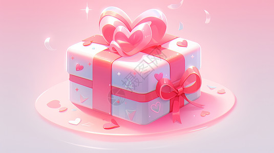 白色可爱的卡通礼物盒系着粉色丝带高清图片