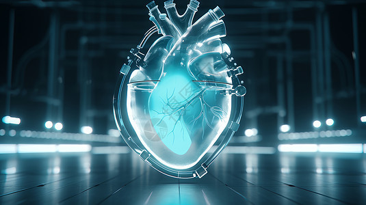 科幻蓝色透明的人工心脏图片
