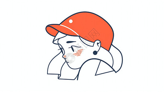 戴橙色棒球帽简约线条卡通女孩头像图片
