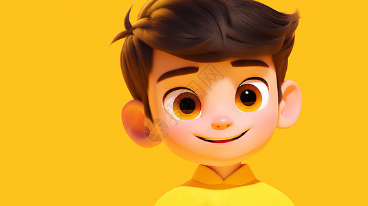 黄色背景可爱的立体卡通小男孩图片