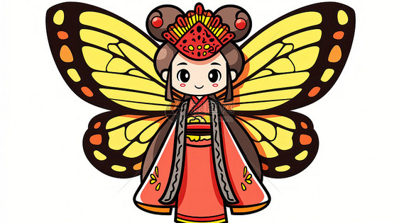 穿红色喜庆的衣服有大大的蝴蝶翅膀的卡通小女孩图片